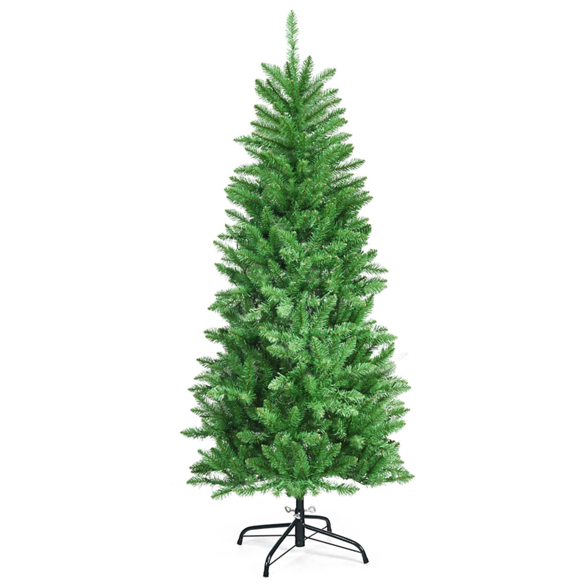 Costway 5ft. Pre-Lit Slim Pencil Fir Artificial Christmas Tree, Warm White LED Lights